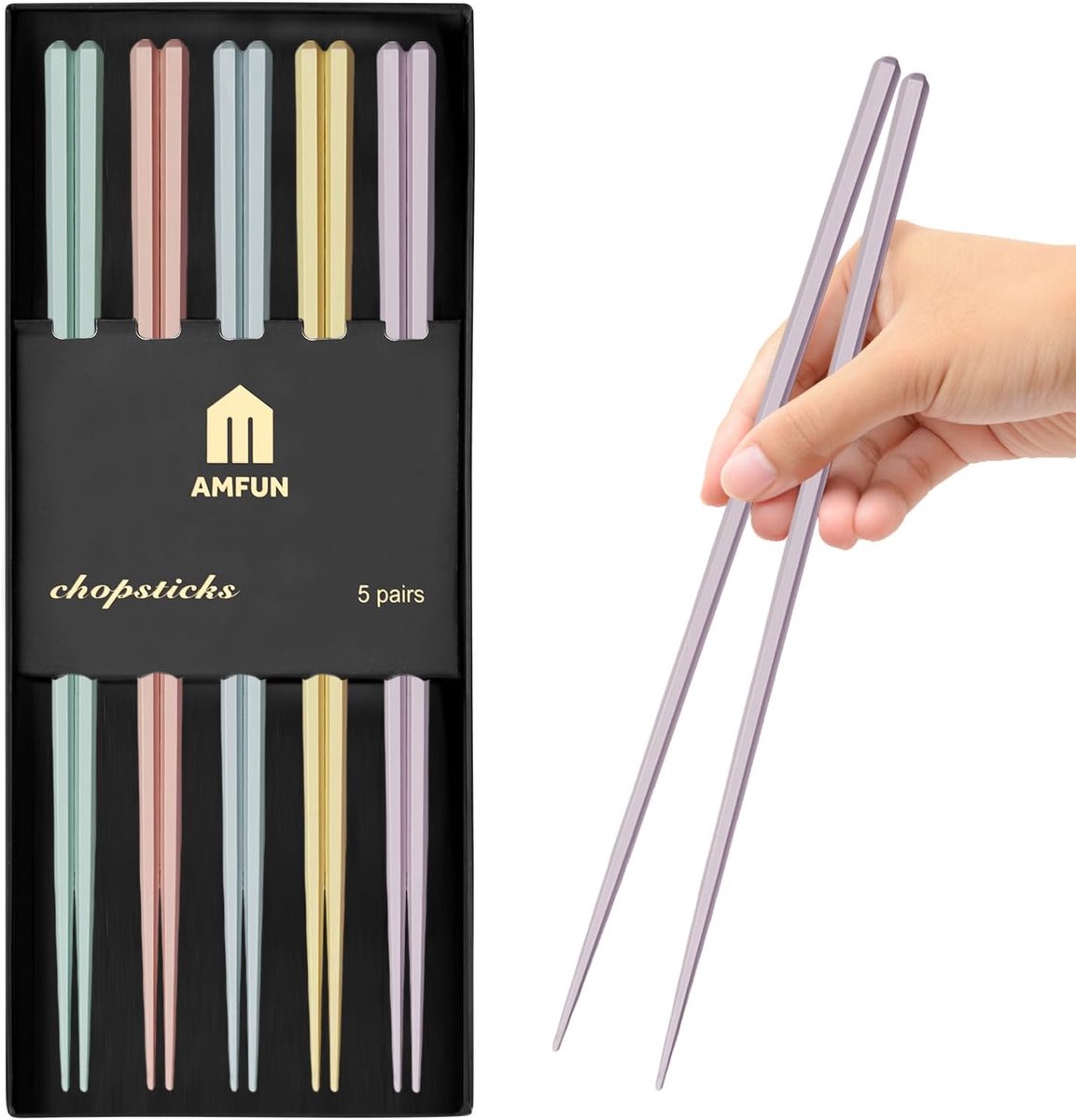 SnelShoppen - Herbruikbare Fiberglass Chopsticks Set van 5 Paar met Sakura Patronen, Vaatwasserbestendig, Non-Slip voor Sushi, Noodles en Rijst, Food