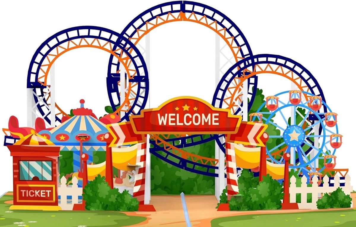 SnelShoppen - 3D Pop-Up Verjaardagskaart Pretpark - Unieke Wenskaart voor Kinderen en Volwassenen - Perfect voor Feestjes, Verjaardagen en Speciale Ge
