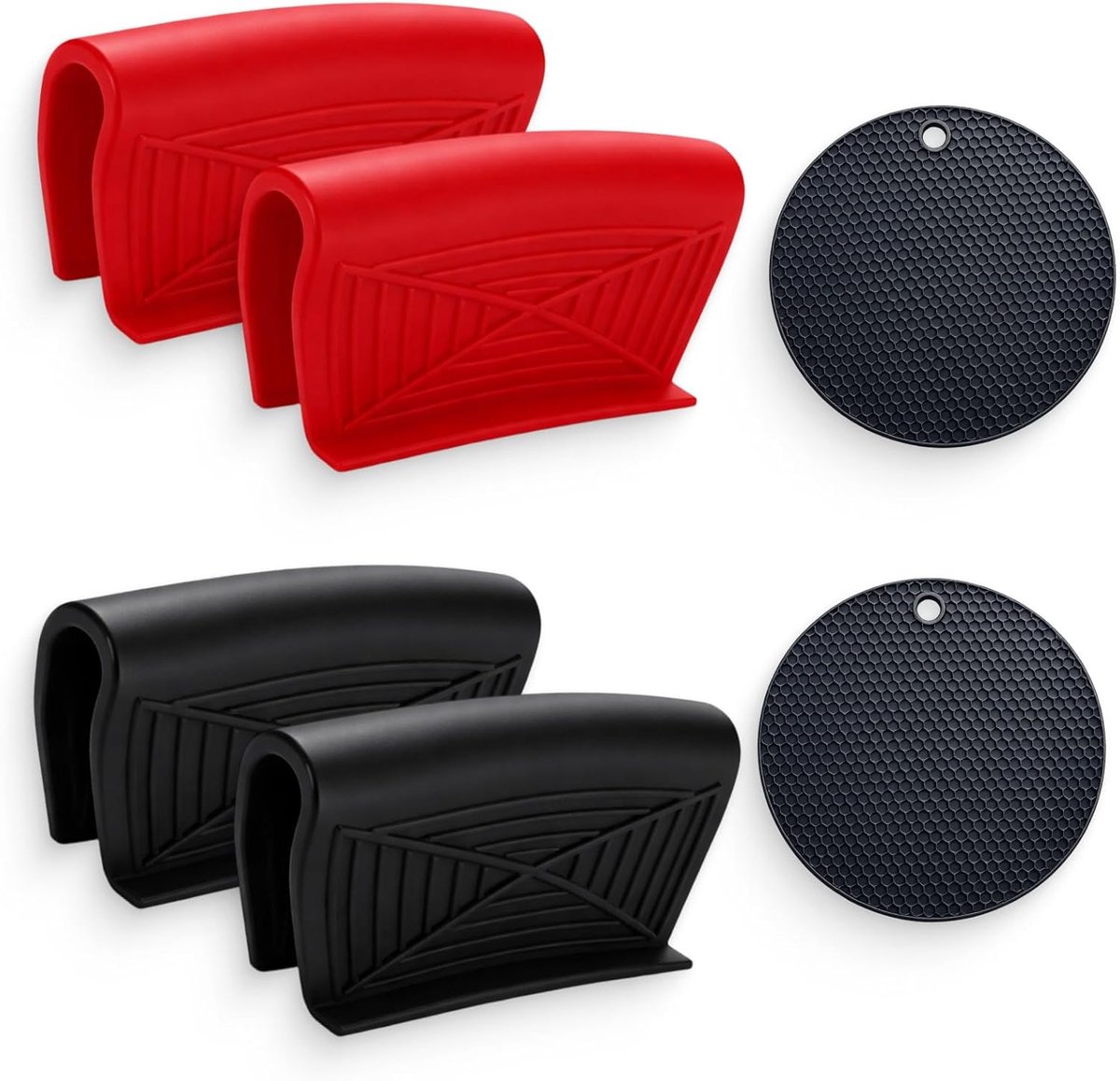 SnelShoppen - 6-delige silicone potgrepen set met 4 paar antislip handgrepen voor pannen en potten + 2 hittebestendige onderzetters, veelzijdige besch