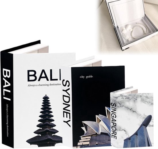 Decoratieve Boeken Set - 3 Stuks - Nestende Boekenbox - Opbergbox - Faux Boeken - Box-in-Box Ontwerp - Zwart/Wit - Nepboeken