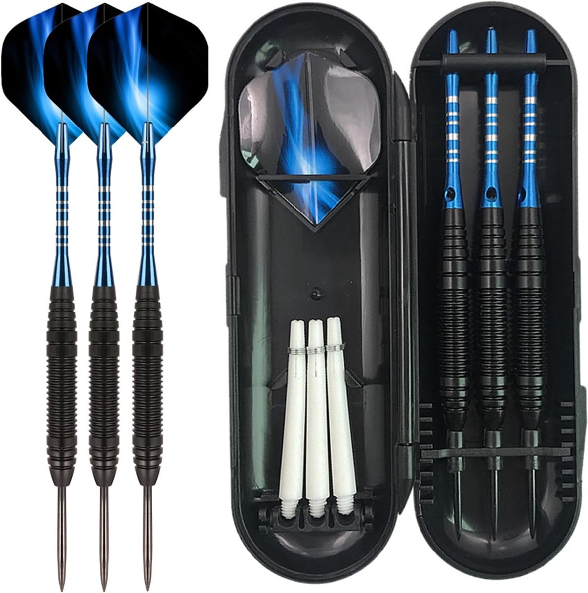 SnelShoppen - Professionele Soft Dart Flights Set 21 g - Stalen Darts met Metalen Tip, Aluminium Schachten, Nylon Schachten en Blauwe Vleugels voor El