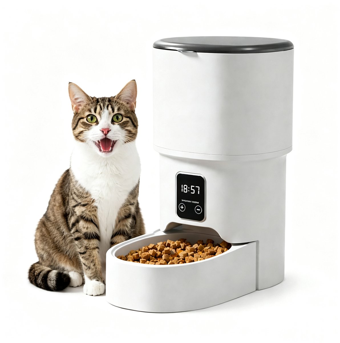 Automatische Voerbak - Kat en Hond - 4 liter - Voerautomaat - Batterij en Netstroomadapter - BPA‑vrij – Back‑up Batterij - Droogvoer - Elektrische - Zwart