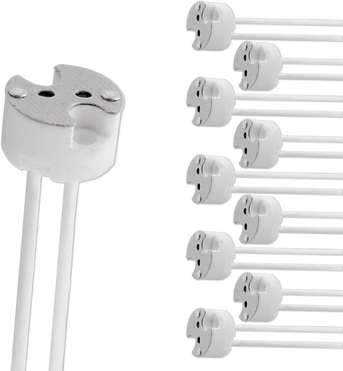 SnelShoppen - GU5.3 Fitting met 14 cm Siliconen Kabel, 12V-250V 2A Max 100W, Keramische MR16 Socket voor LED en Halogeen Spotlights, Set van 10