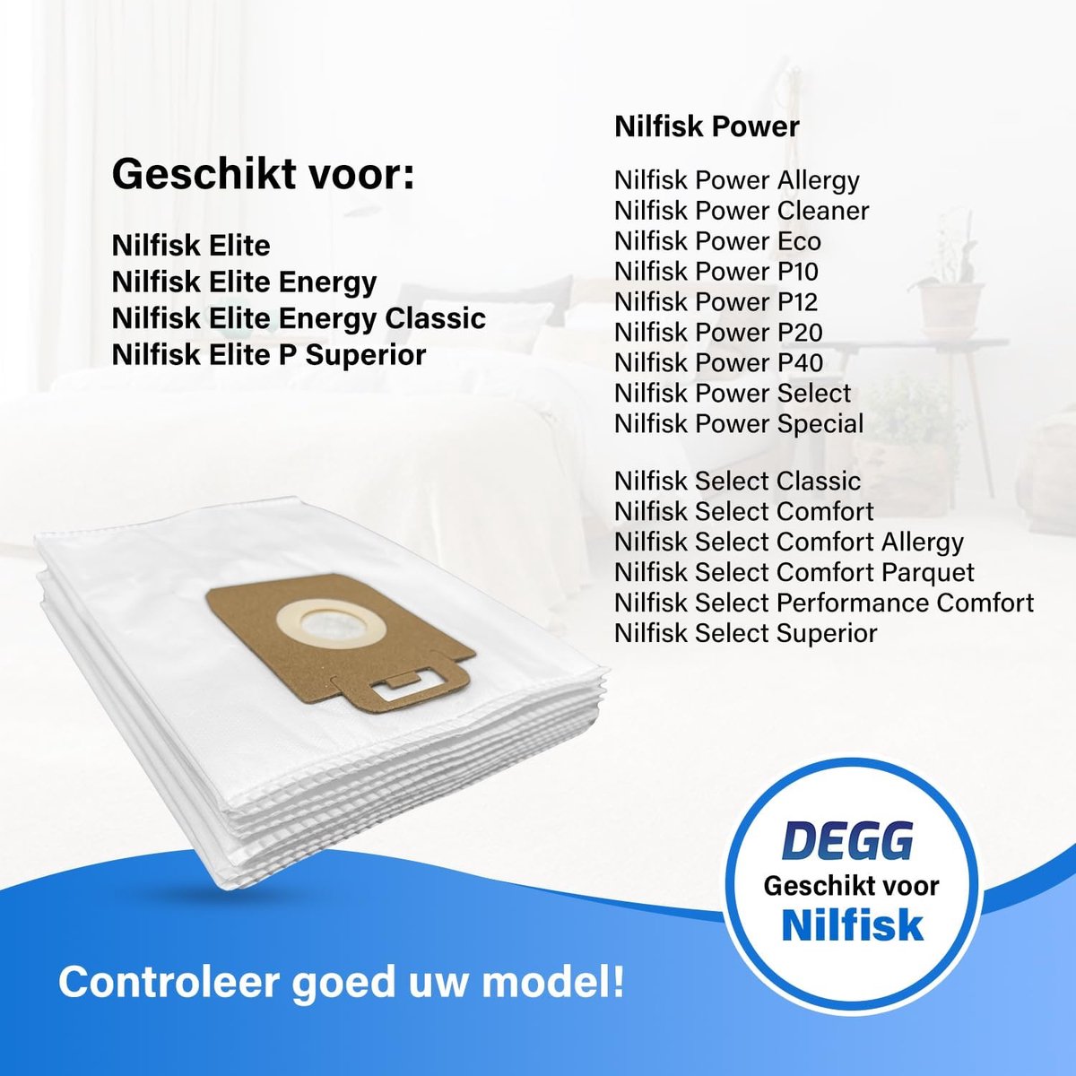SnelShoppen - 10 Stuks Vacuum Cleaner Bags - Vervangingszakken voor Nilfisk Select, Elite en Power Series - Premium Kwaliteit - Sterke Filtratie