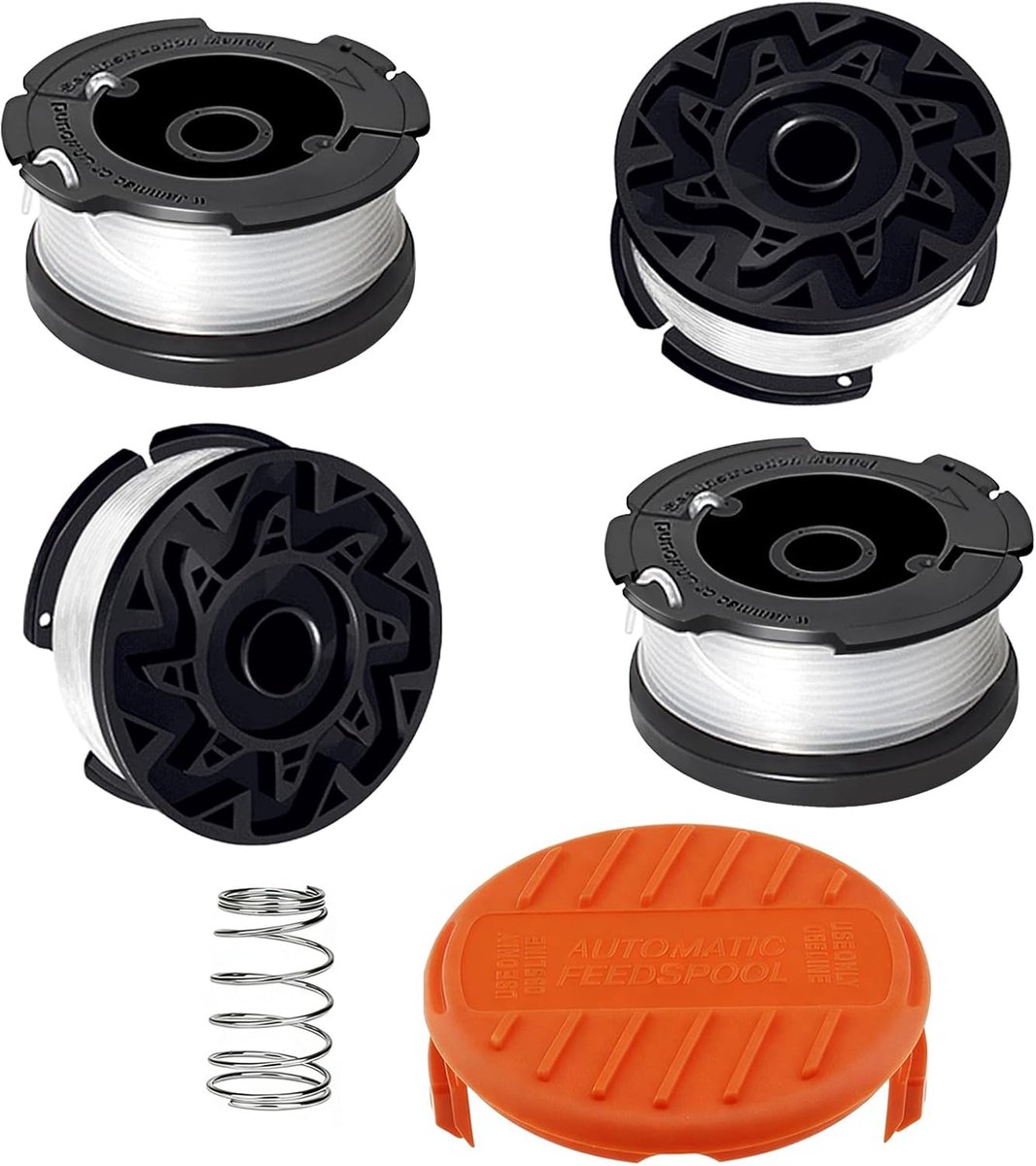 SnelShoppen - 4 Stuks Trimmer Spoelen voor Autofeed Nylon, Geschikt voor Diverse Modellen, Inclusief Covers en Veer, Perfect voor Tuinonderhoud en Lan