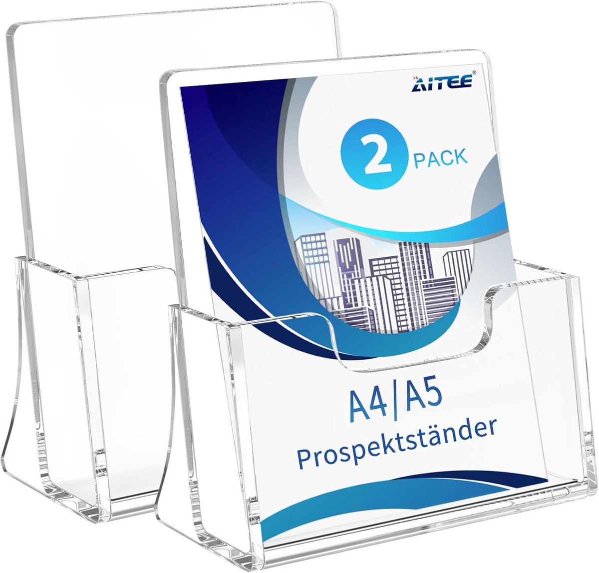 SnelShoppen - AITEE DIN A5 Brochurehouder - 2 Stuks Acryl Transparant Flyerstandaard - Vrijstaand Brochurehouder voor Kantoor, Restaurant, Receptie