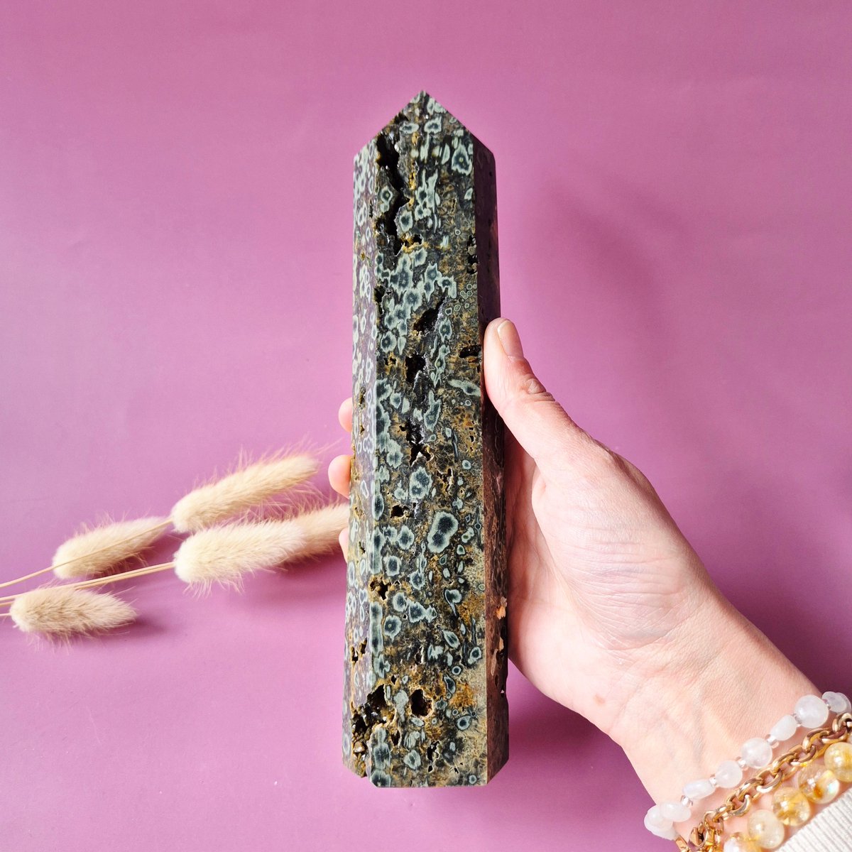 XL Druzy Oceaan Jaspis Edelsteen toren A+ Kwaliteit - Ocean Jasper 784g (22x5cm)