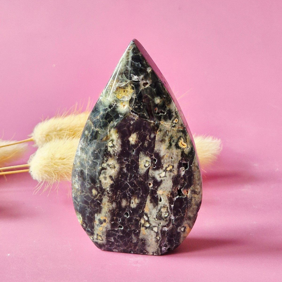 Ocean Jasper A+ Kwaliteit - Druzy Druppelvormige Flame Staande Edelsteen Kristal - 96gram