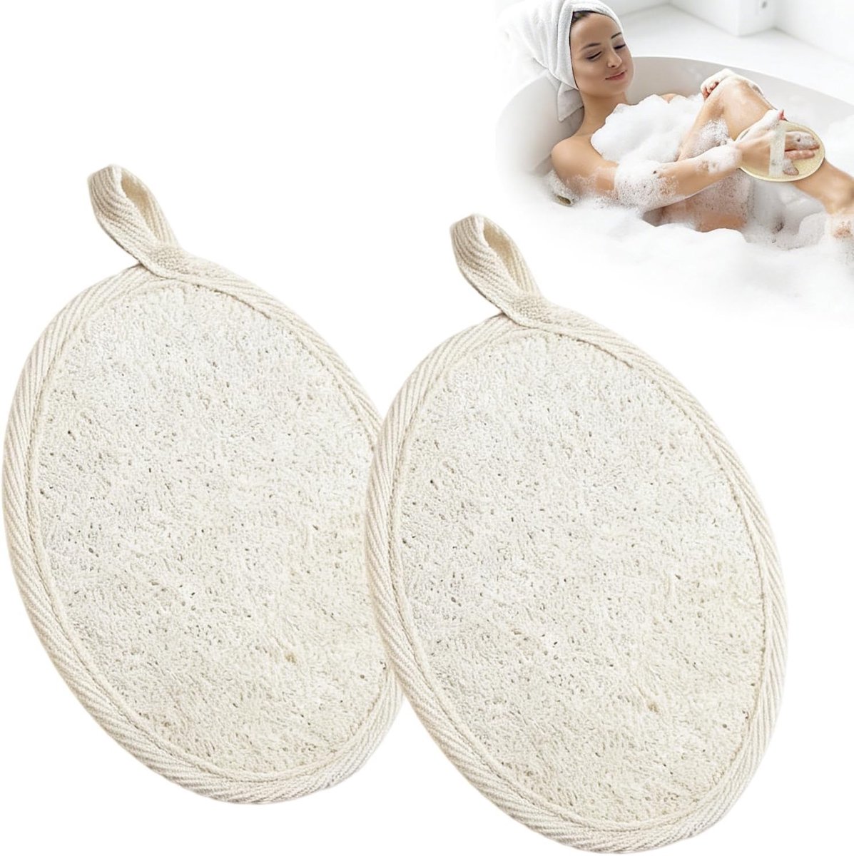 2 stuks Natuurlijke Loofah Spons voor Lichaamsscrub, Milieuvriendelijke Peelingspons voor Douche en Spa, Ideaal voor Verzorging en Ontspanning
