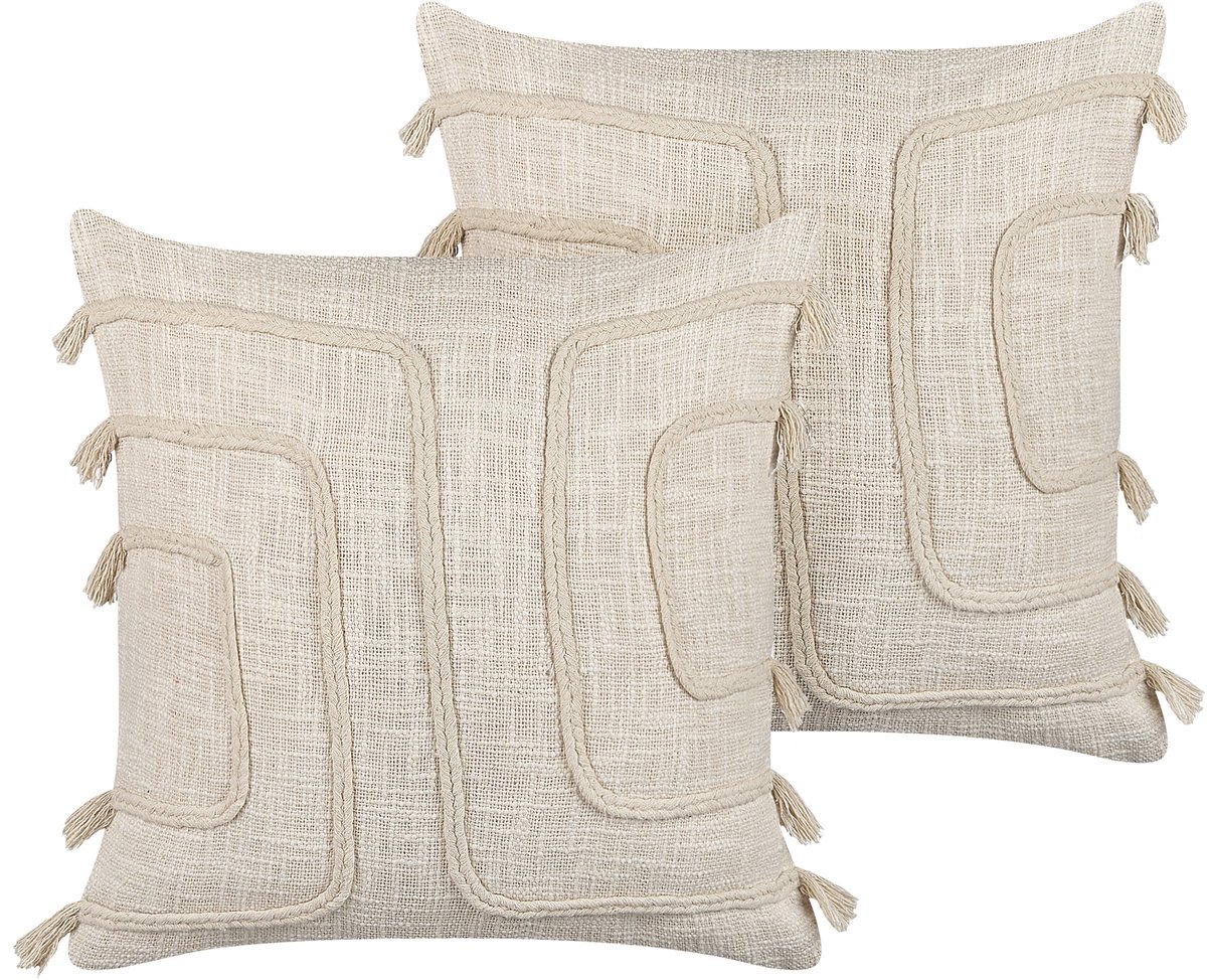 Beliani PLEIONE - Sierkussen set van 2 - Lichtbeige - 45 x 45 cm - Katoen