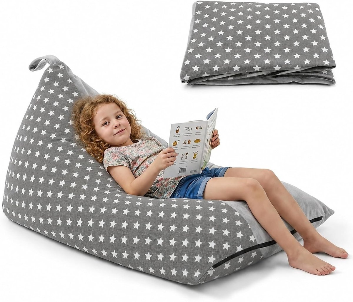 Driehoekige zitzakhoes voor kinderen en volwassenen, opvouwbaar, 127 x 72 cm, ideaal voor knuffeldieren, kinderbank en buitengebruik