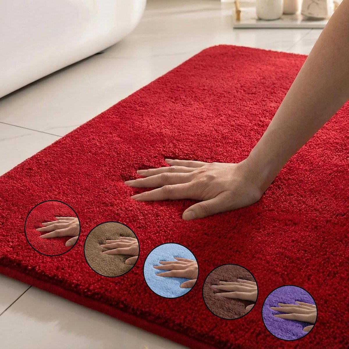 SnelShoppen - Badmat Sweetness - 50x80 cm, Rood, Antislip, Wasbaar, Zacht, Absorberend voor Badkamer, Douche, Comfortabel en Veilig