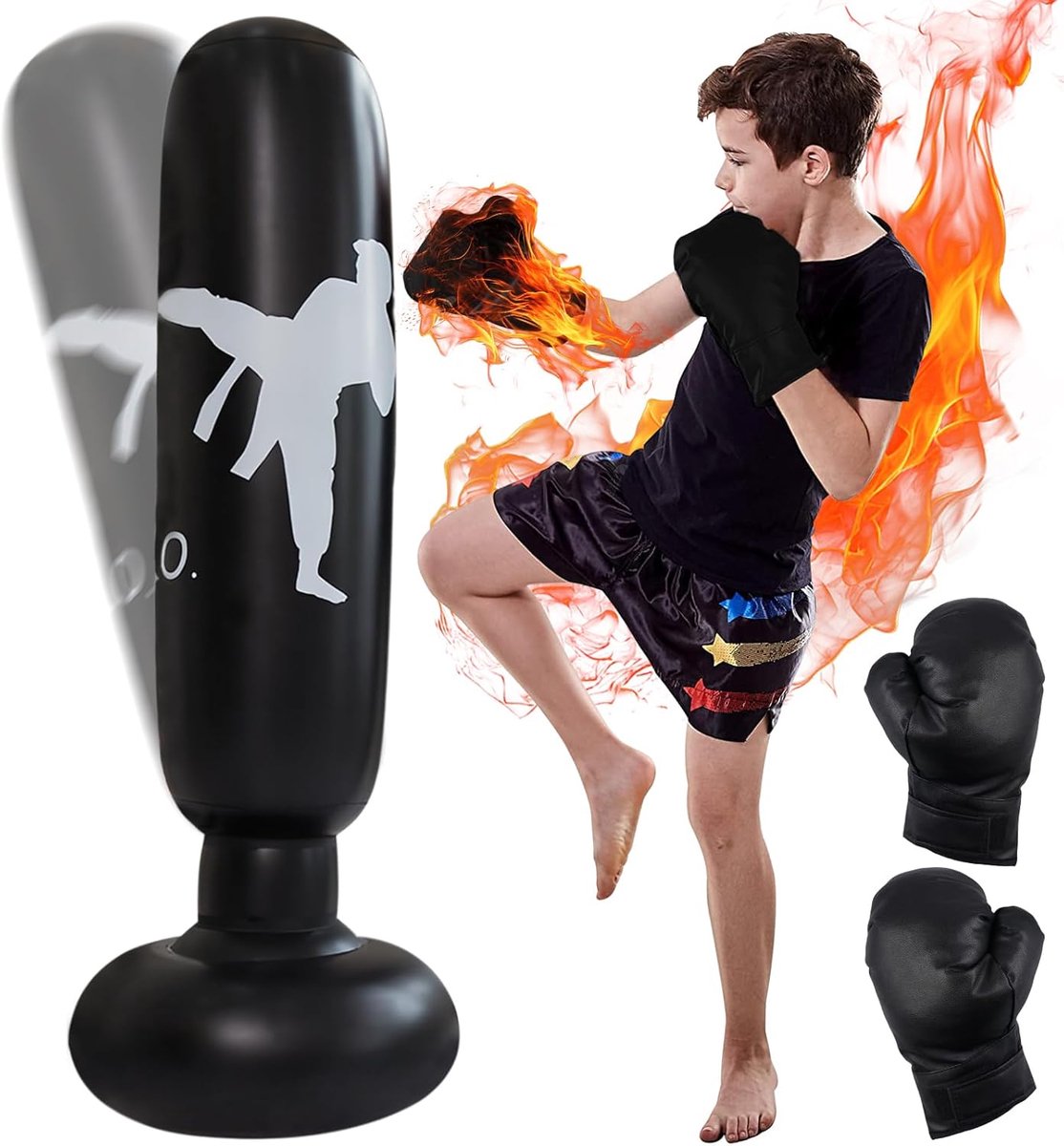 SnelShoppen - 160 cm Opblaasbare Bokszak met Bokshandschoenen voor Kinderen en Volwassenen - Duurzaam PVC Materiaal voor Karate en Taekwondo - Ideaal