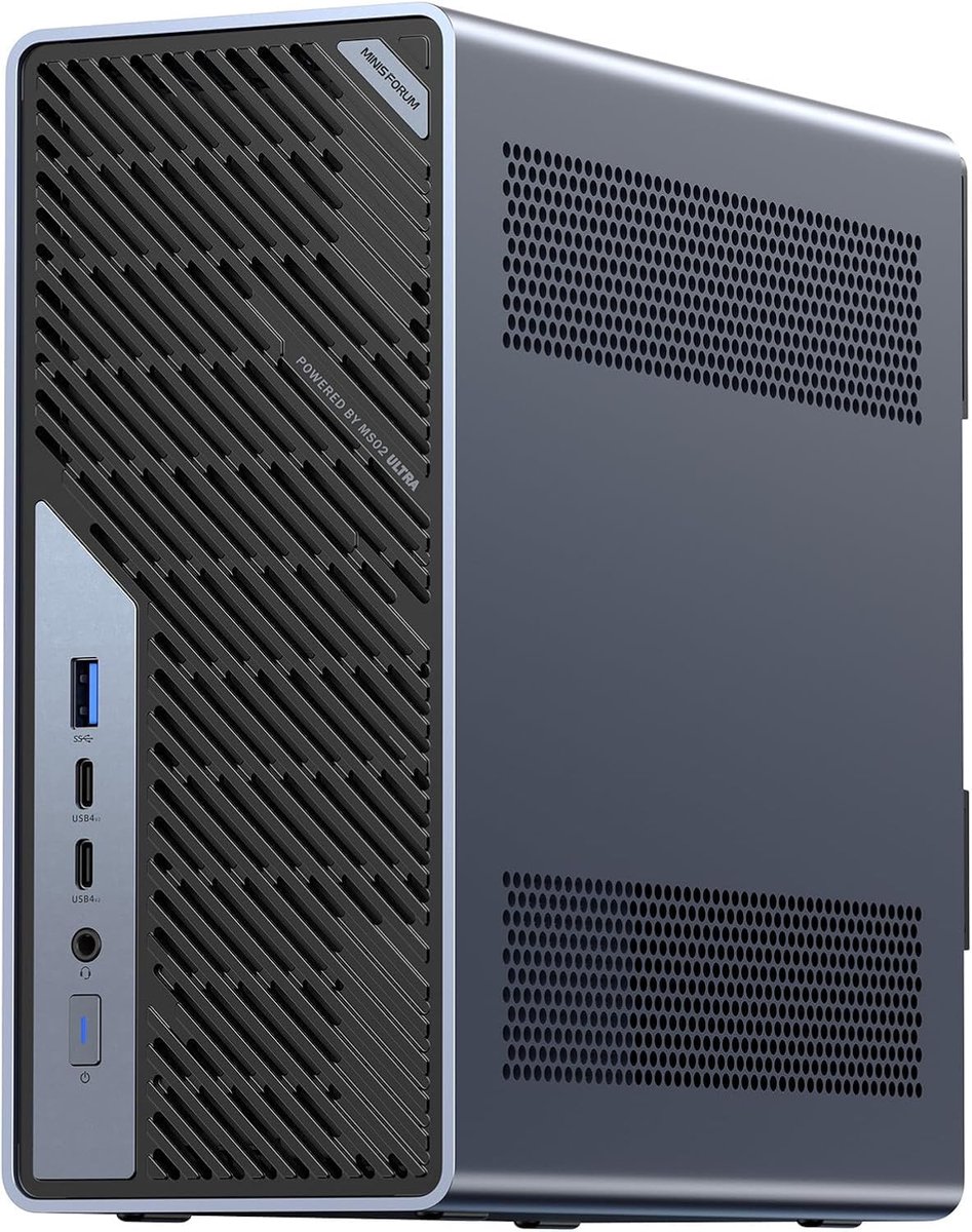 SnelShoppen - Ultra Mini PC met Intel Core Ultra 9 285HX, 24C/24T, tot 5.5GHz, PCIe 5.0, 4 DDR5, 4 M.2, USB 4.0, Dual 25GbE, 10GbE, 2.5GbE, Wi-Fi 7, z