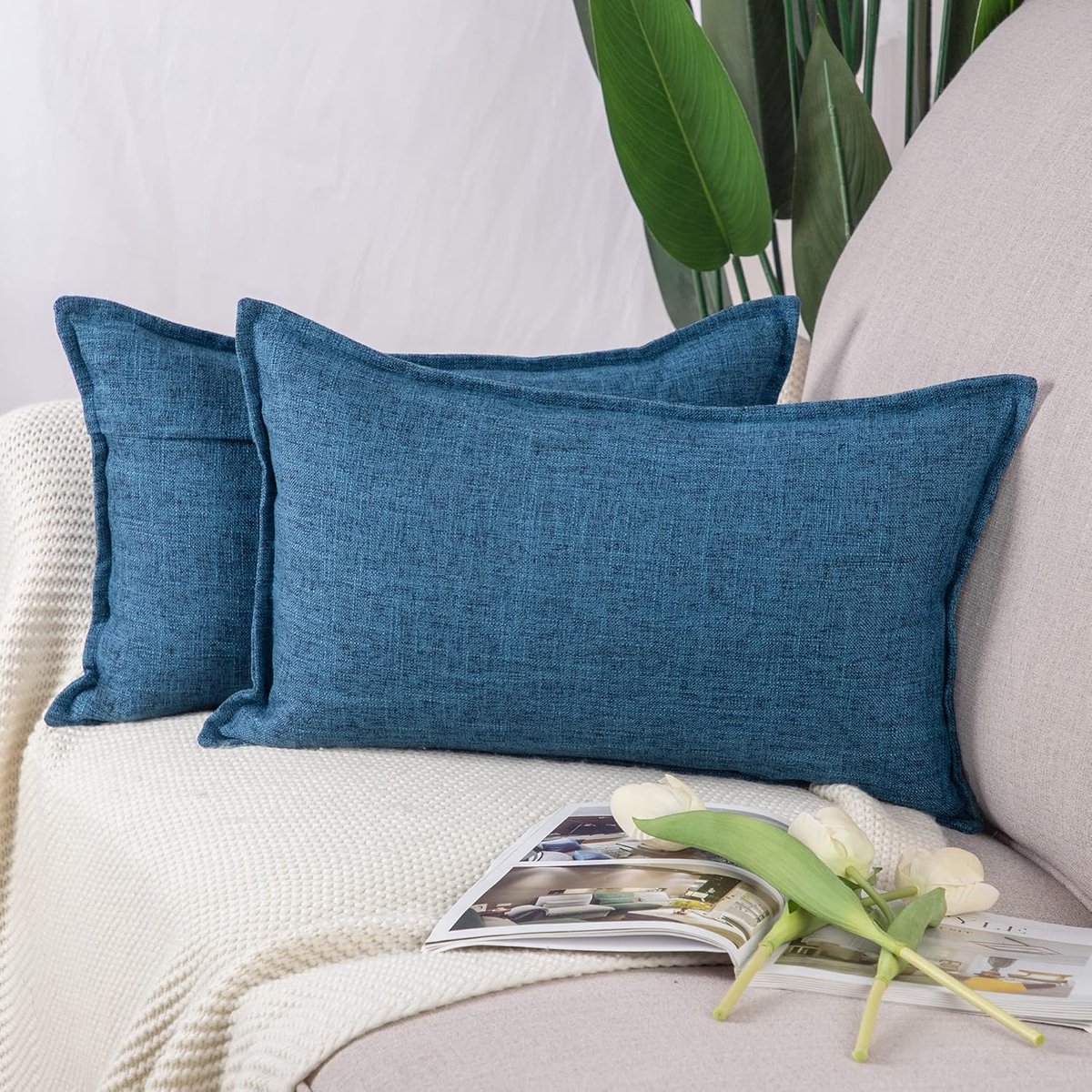 SnelShoppen - Set van 2 Imitatie Linnen Kussenslopen 30x50cm Donkerblauw Decoratieve Kussenhoezen voor Sofa en Slaapkamer