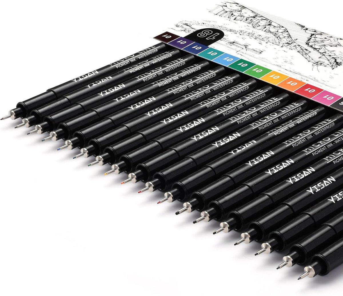 SnelShoppen - 18-Pack Art Pens, Pigment Fineliner met Micro Tips, 11 Kleurige en 7 Zwarte Viltstiften voor Precisie, Kunst, Tekenen, Schrijven en Crea