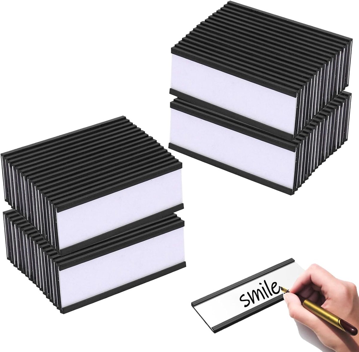 SnelShoppen - Magnetische Labelhouders 60 Stuks - 2.5 x 7.5 cm Herbruikbare Magneten met Papier Inserts - C Channel Magnetische Labels voor Koelkasten