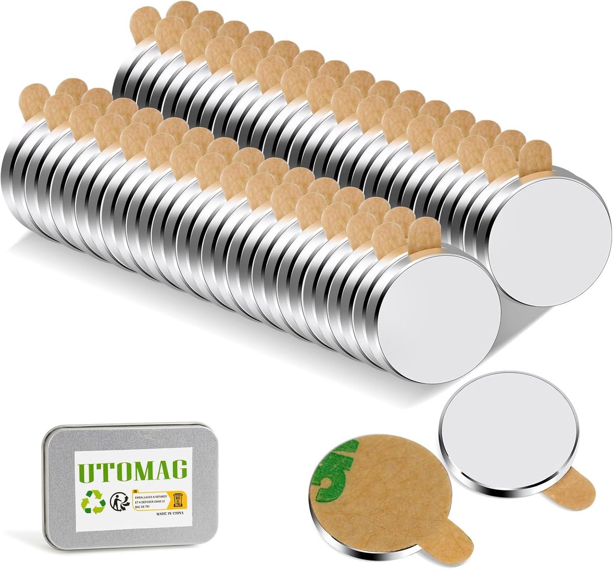 SnelShoppen - Neodymium Magneten 10x1mm - 60 Stuks - Sterke Zelfklevende Magneten voor Koelkast, Whiteboards, Foto's, Creatief Gebruik en Kantoor