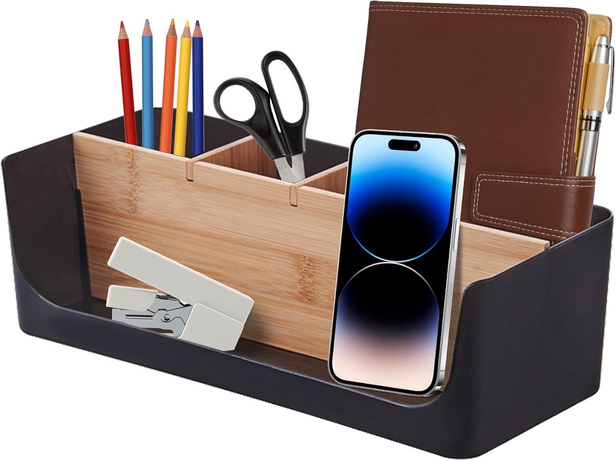 SnelShoppen - Desk Organizer en Penhouder, Veelzijdige Bureau Organizer, Penhouder voor Bureau, Schoolbenodigdheden, Zwart, Duurzaam Plastic, Ruimtebe