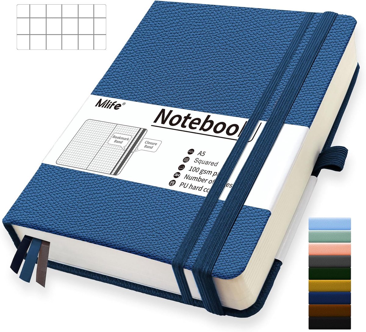 SnelShoppen - A5 Notitieboek met Hard Cover, 360 Genummerde Pagina's, 100g/m² Papier, Vouw Pocket, Blauw, Ideaal voor School, Kantoor en Thuis