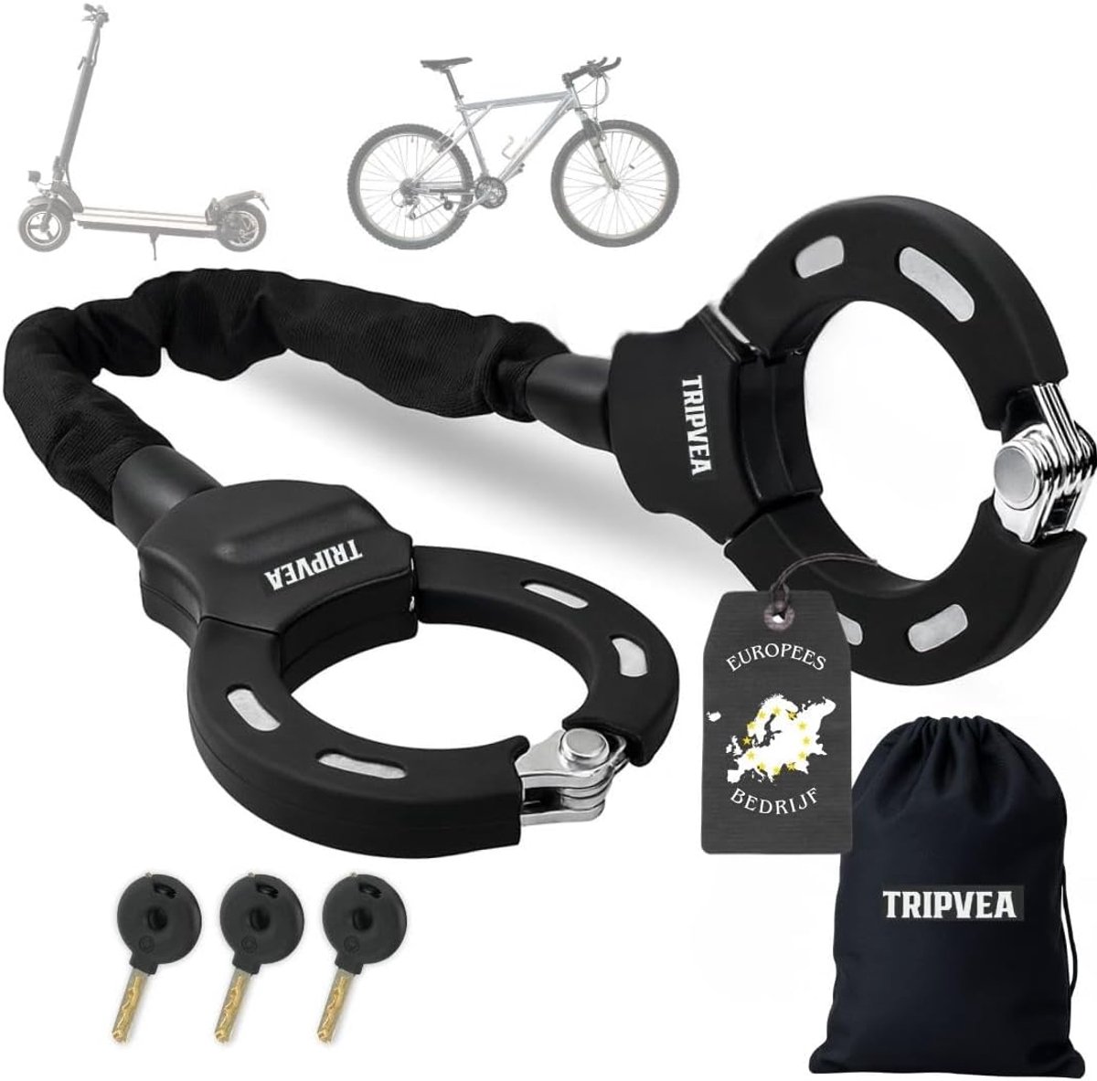 SnelShoppen - E-scooter slot met handboeien - 90 cm versterkte ketting & hoog veiligheidsslot - ideaal voor e-scooters, fietsen en kinderwagens - incl