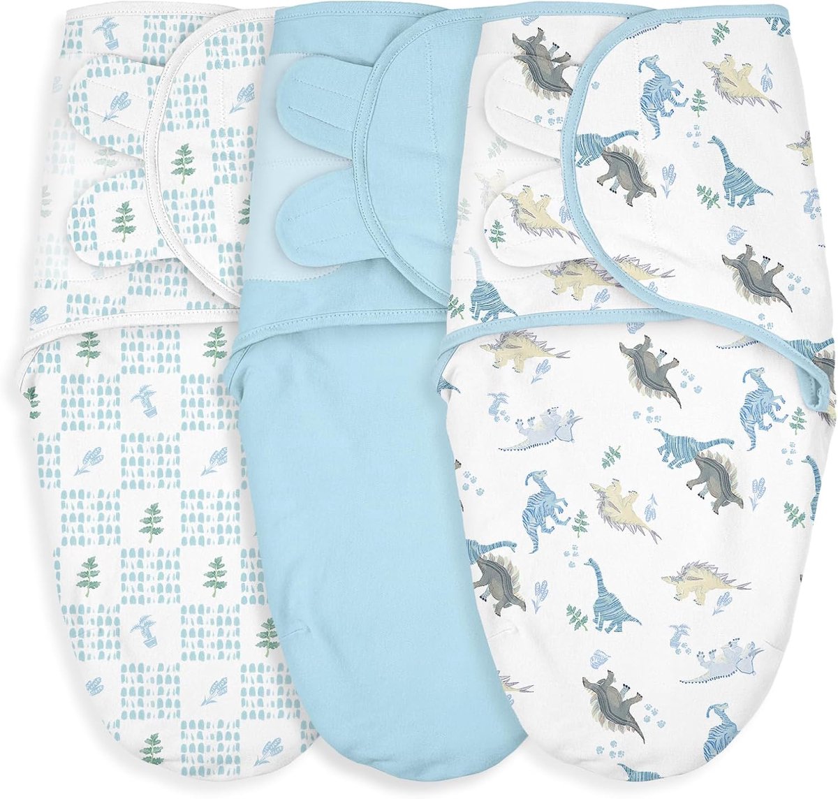 SnelShoppen - Baby Swaddling Cloths 0-3 Maanden, 3-delige Set, Ademend Katoen, Unisex, Oeko-Tex Gecertificeerd, Tropische Dinosaurus Design