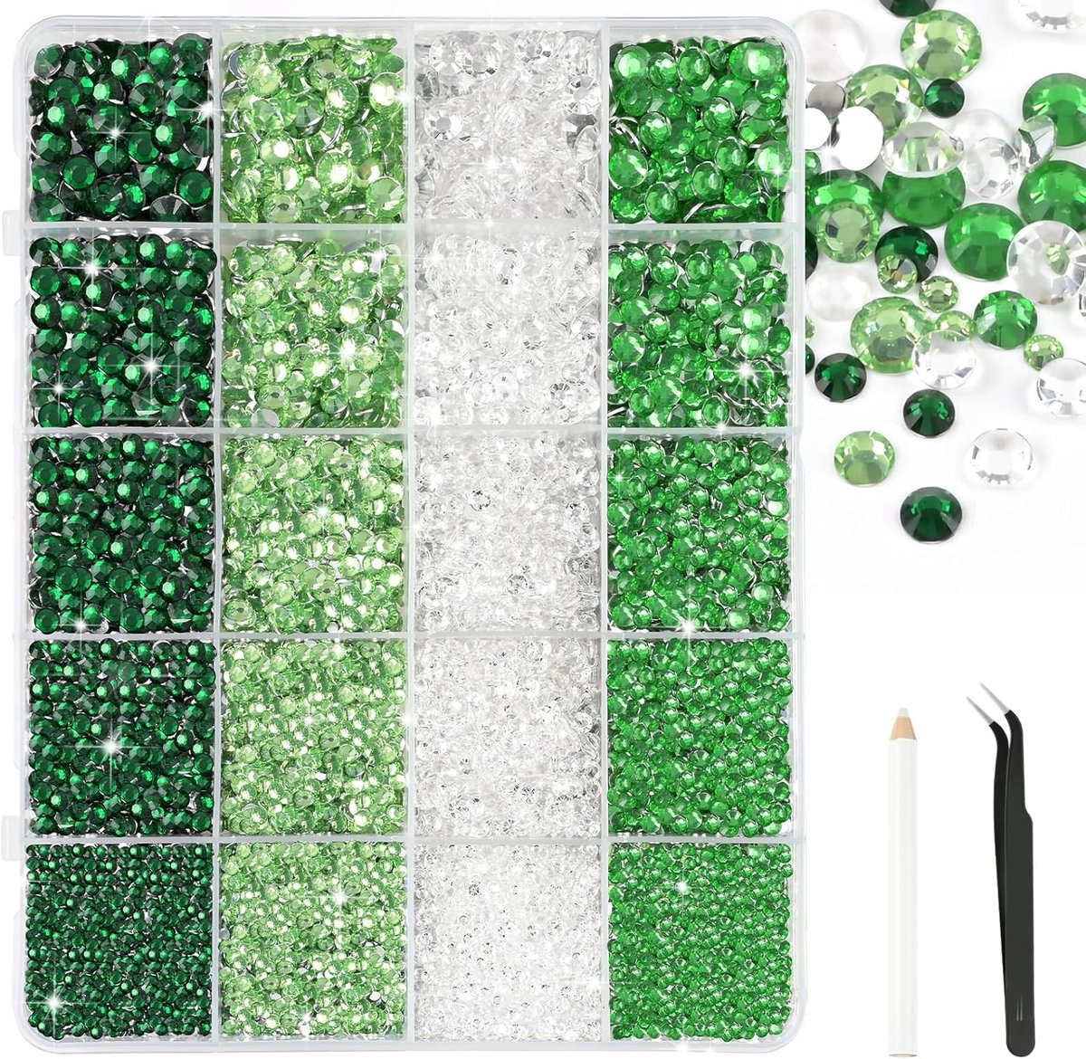 SnelShoppen - 28000 Stuks Groene Resin Rhinestones 2-6mm Met Pincet - Crystal Flatback Steentjes Voor DIY Creaties, Kleding, Schoenen, Nagelkunst