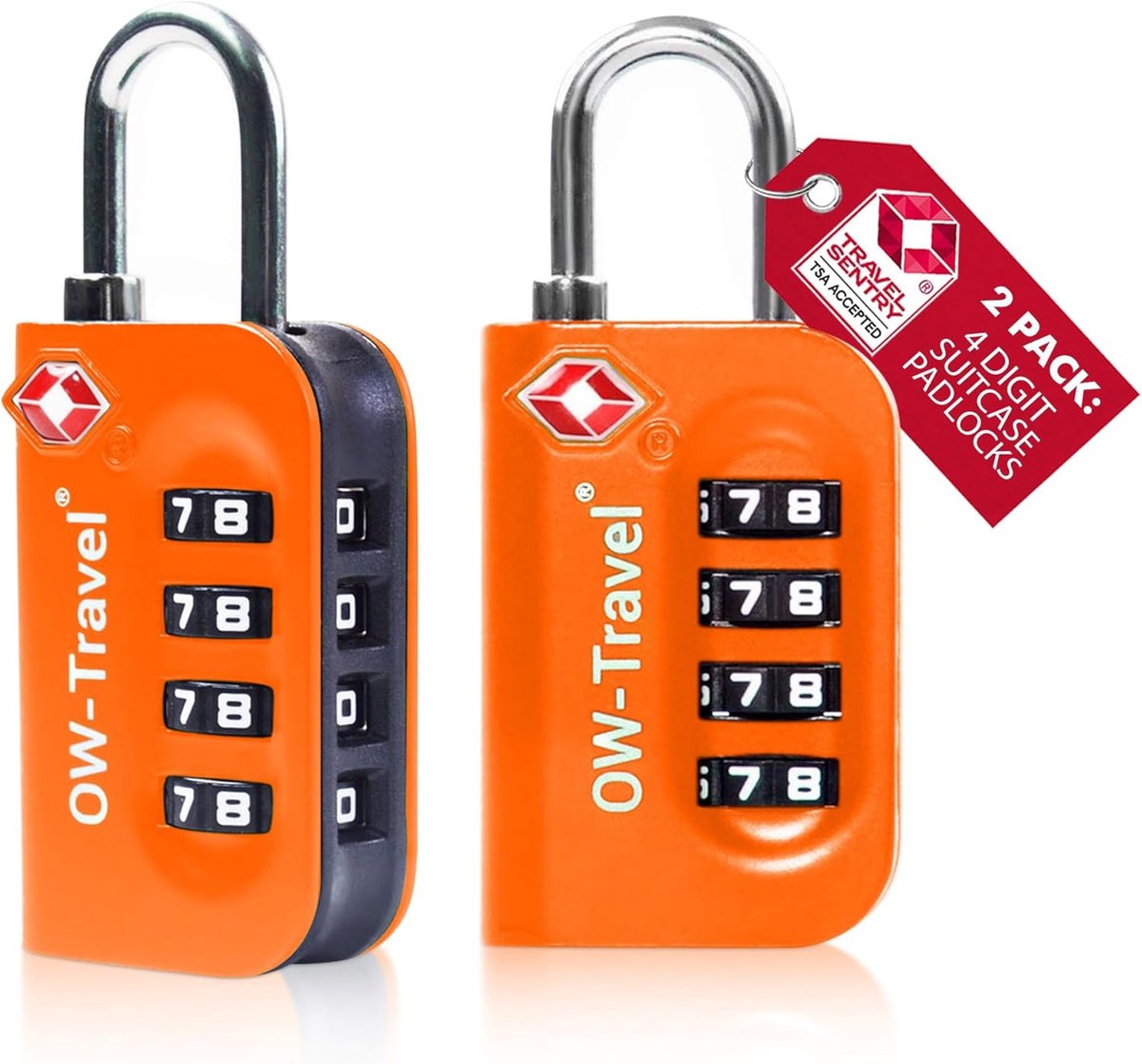 SnelShoppen - TSA Hangslot 4 Cijfers - Kofferslot - Bagageslot - 2 Stuks - Oranje - Veiligheidslock voor Reis, Rugzak, Gymkluisje, Handbagage en Vakan