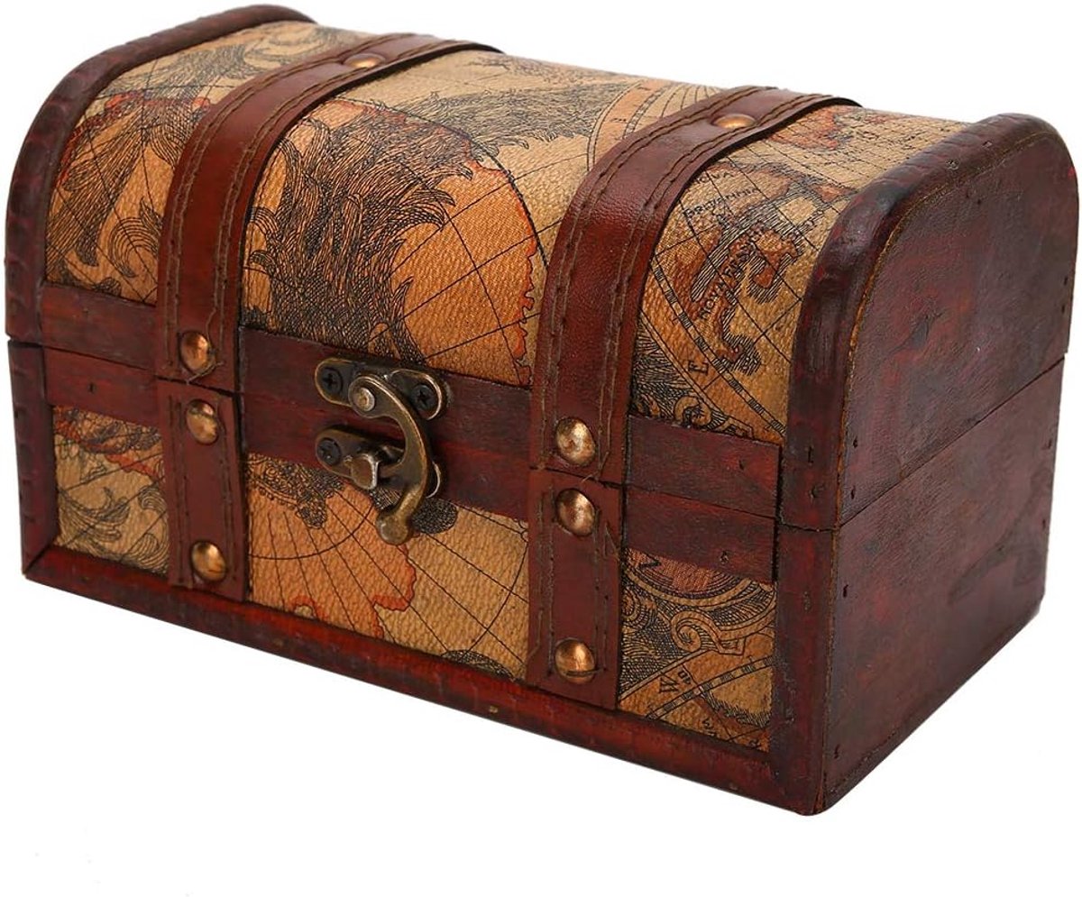 SnelShoppen - Houten Schatkist Vintage Decoratieve Sieraden Doos Antieke Schatkist voor Kinderen, Perfect voor Speurtochten en Verjaardagen