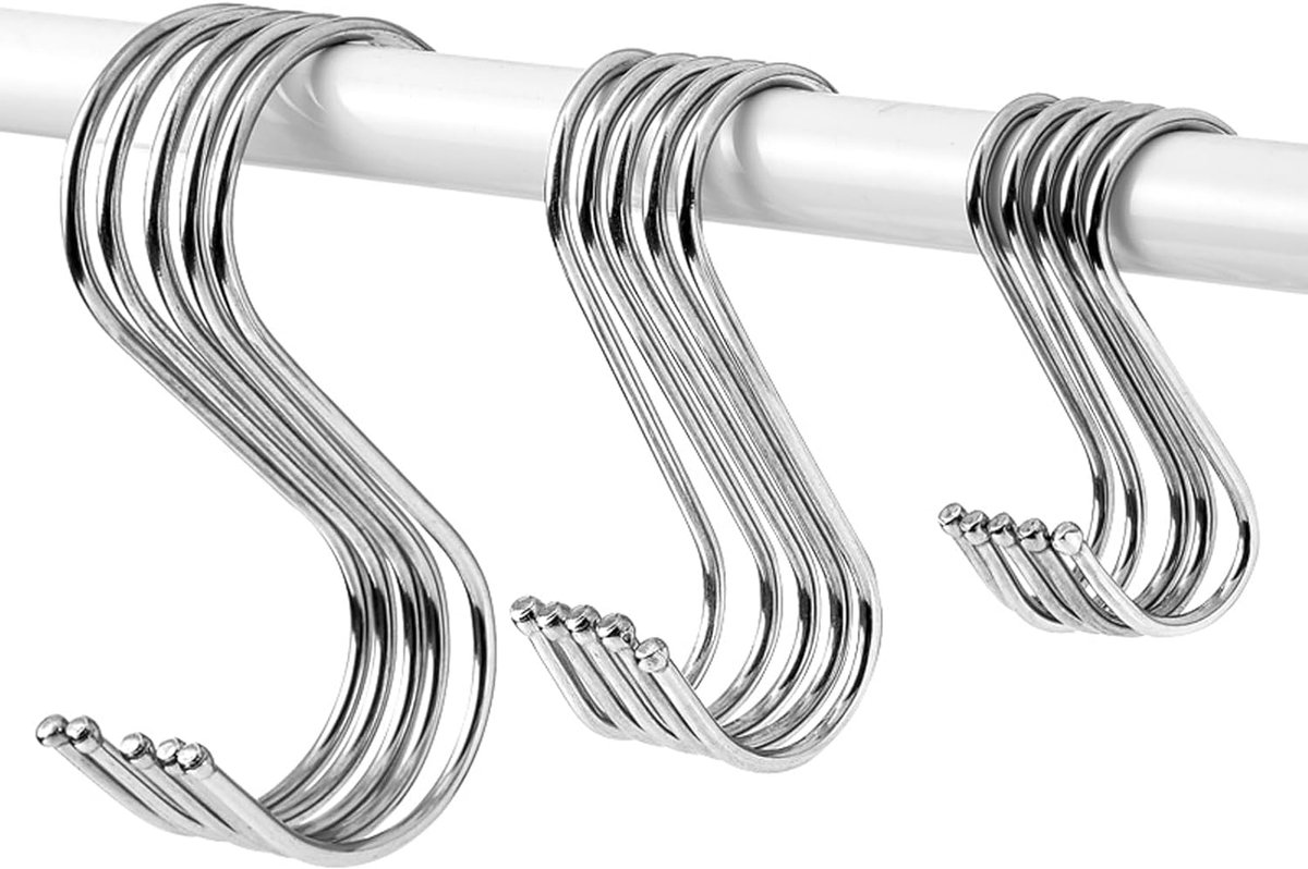 SnelShoppen - S-haken set van 30 stuks, veelzijdige S-vormige haken voor keuken, tuin, camping, kleding en decoratie, roestvrij staal, 10 cm, sterke e