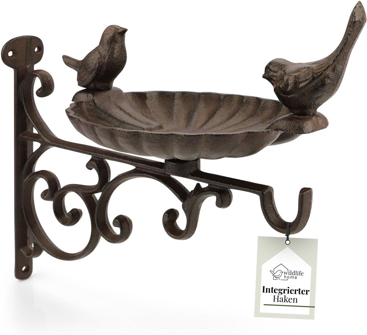 SnelShoppen - Vogelbad met Wandbeugel - Twee Vorstbestendige Gietijzeren Vogelvoeder - Tuinaccessoire voor Tuinieren, Vogelspotting, Buitenleven