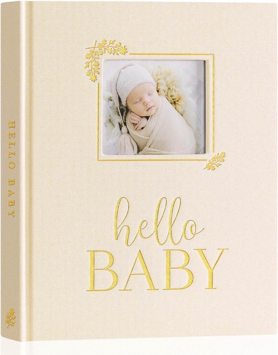 SnelShoppen - Baby Memory Book - Newborn First 5 Years Keepsake - DIY Scrapbook Foto Album - Linen Baby Milestone Album voor Jongens en Meisjes - Gend