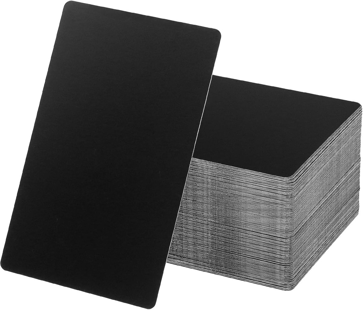 SnelShoppen - Pack van 200 Zwarte Aluminium Visitekaarten, 86 x 54 x 0.2 mm, Blank Professionele Bedrijfskarten, Laser Gegraveerde VIP Kaarten voor Kl