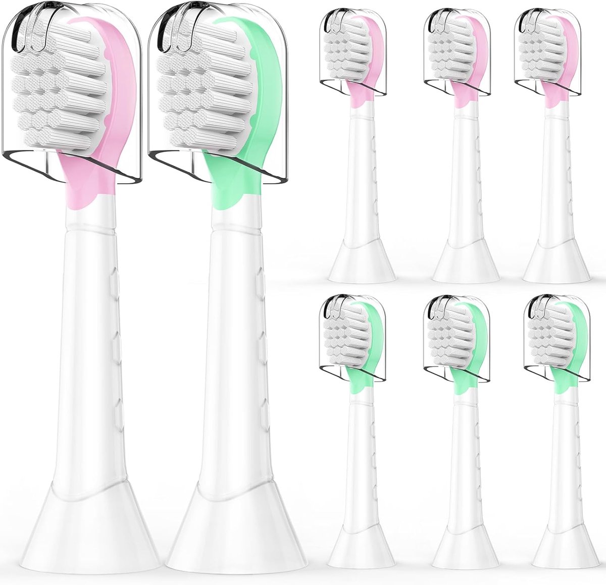 SnelShoppen - 8-Pack Vervangende Tandenborstelkoppen voor Kinderen, Geschikt voor Elektrische Tandenborstels, Roze/Groen, Leeftijd 3-7 Jaar, Hoogwaard
