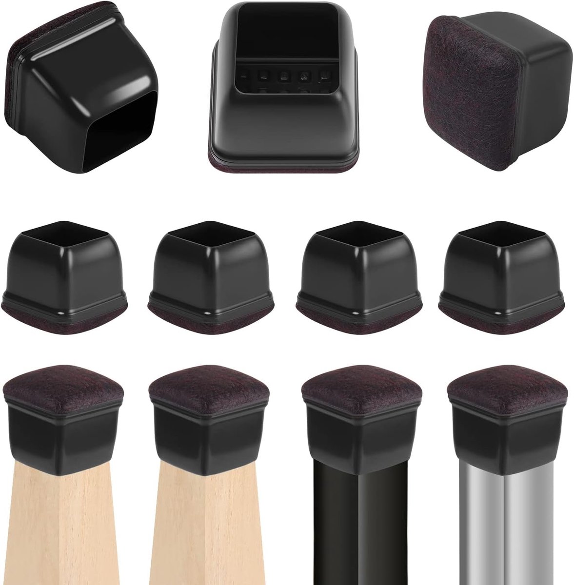 SnelShoppen - 24 Stuks Silicone Stoelpoot Beschermers met Vilt Pads - Zwarte Meubel Leg Ca