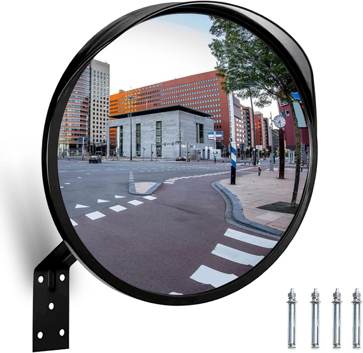 SnelShoppen - Panorama Spiegel 30 cm, Verkeersspiegel, Parabolische Convex Spiegel, Observatiespiegel voor Binnen en Buiten, Zwart, Ideaal voor Straat