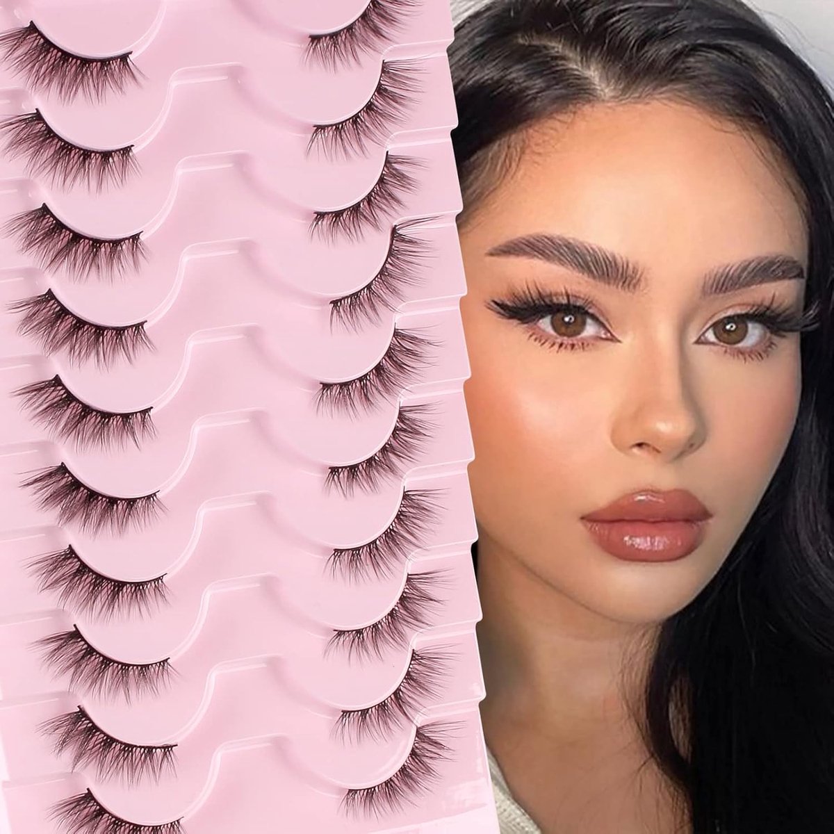 SnelShoppen - Glowing Win Half Eyelashes - 10 Paar Natuurlijke Kunstwimpers, Cat Eye Wimpers, 3D Half Valse Wimpers voor een Stralende Blik