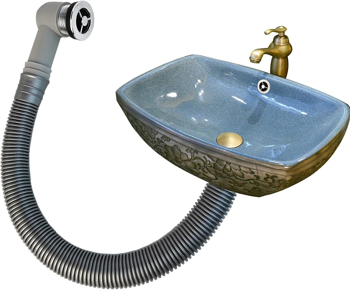 Set van 2 Overloopbuizen voor Keramische Wasbak, Ronde Overloop, 400mm Lengte, Geschikt voor Overloopgat 21-24mm, Waterafvoer en Sanitair Accessoires