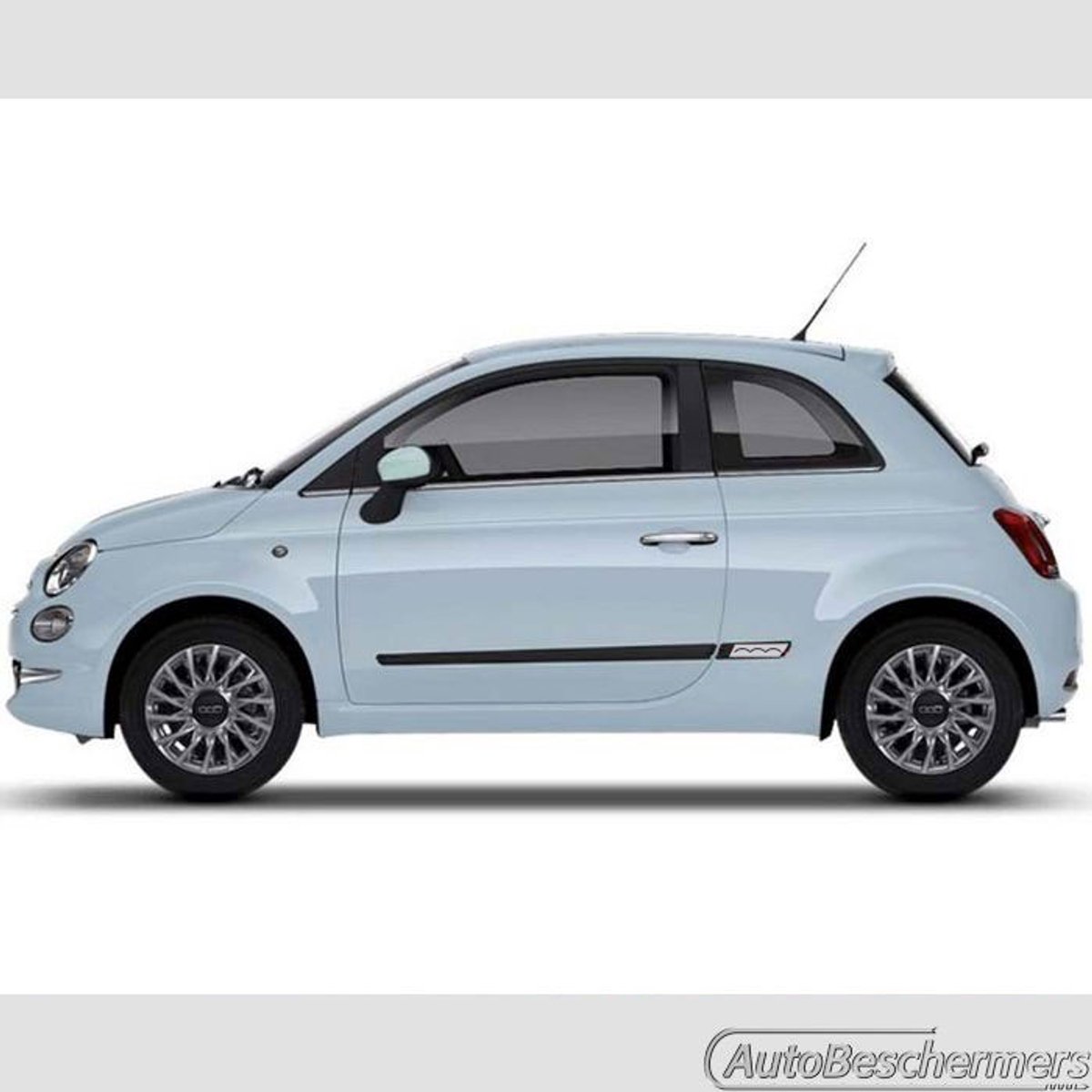 Stootlijsten set zwart + zilver icoontje voor Fiat 500 en 500 CC 07.2015-. De stootstrips zijn zelfklevend. Set a 4 stuks (#H25S)