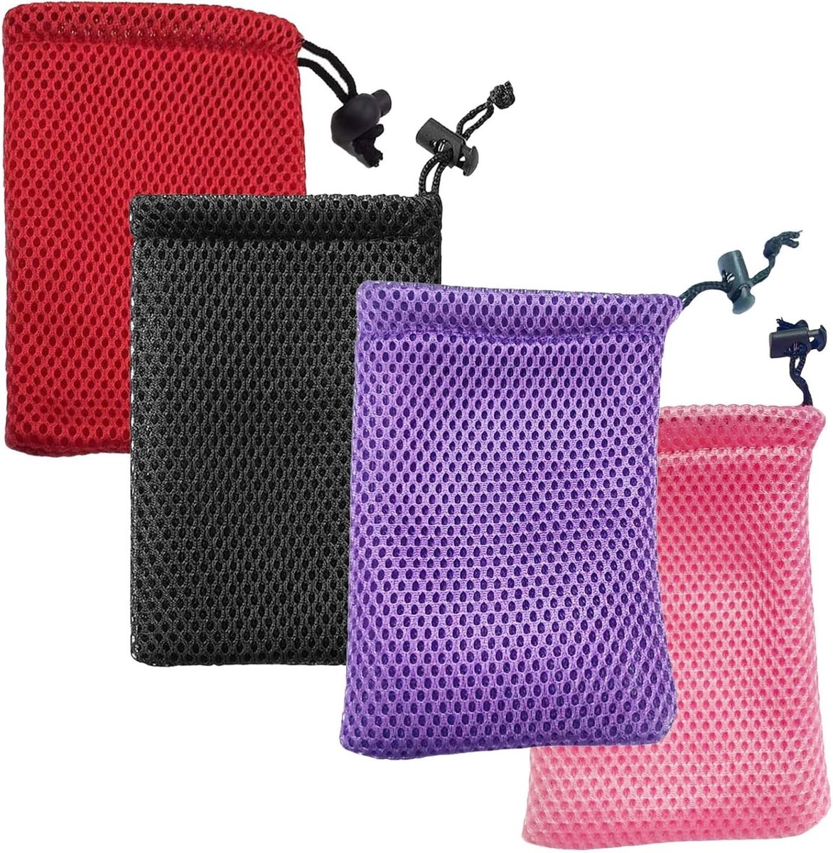 Kleine netzakken met trekkoord, 10 x 15 cm, ideaal voor het opbergen van kleine voorwerpen, nylon mesh tas, set van 4 stuks
