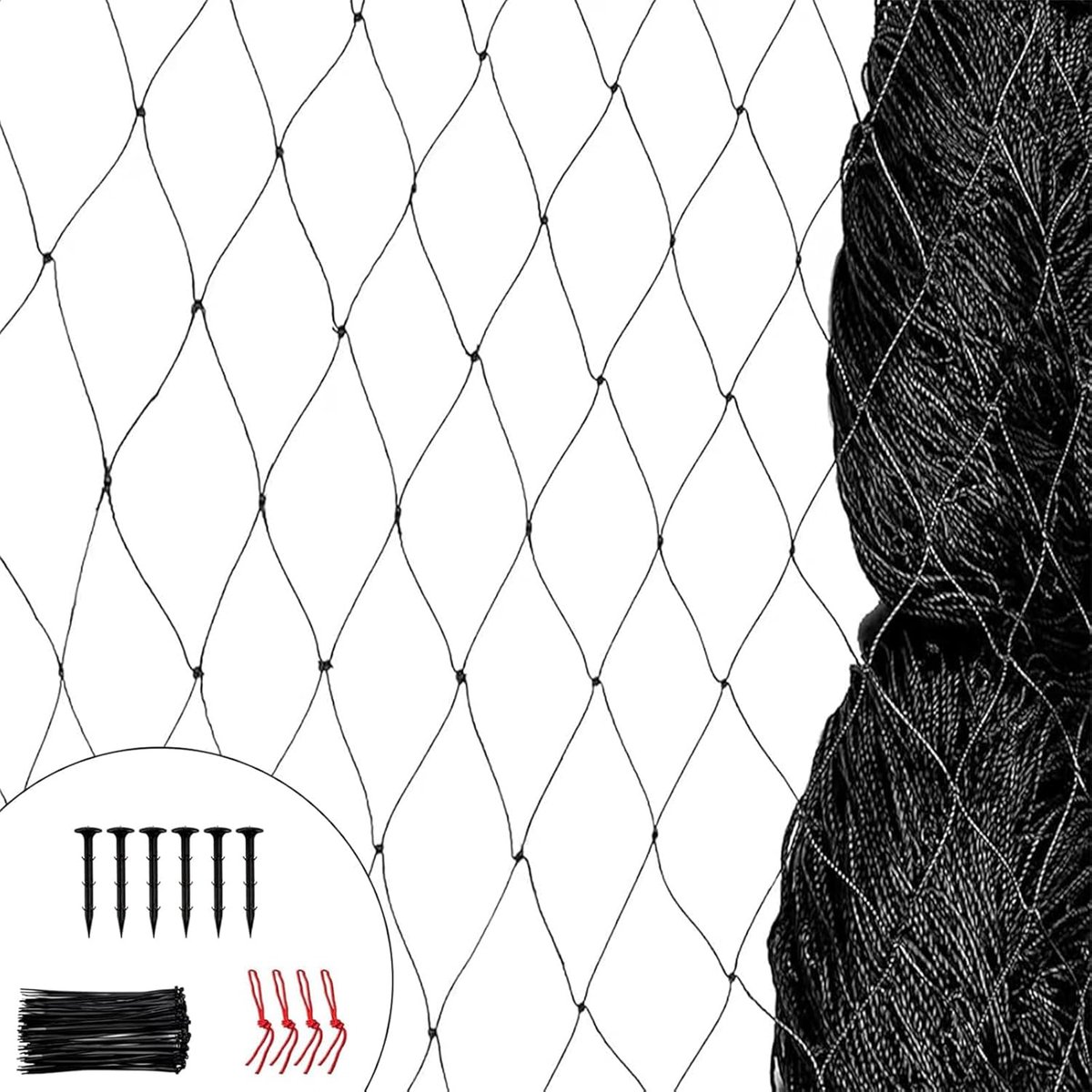 SnelShoppen - Pond Net 7.5 x 15 m Fijnmazig Sterk Nylon Multifilament Tuinnet met 40 Kabelbinders, 6 Haringen en 6 Straps - Vogelscherming, Fruitboomb