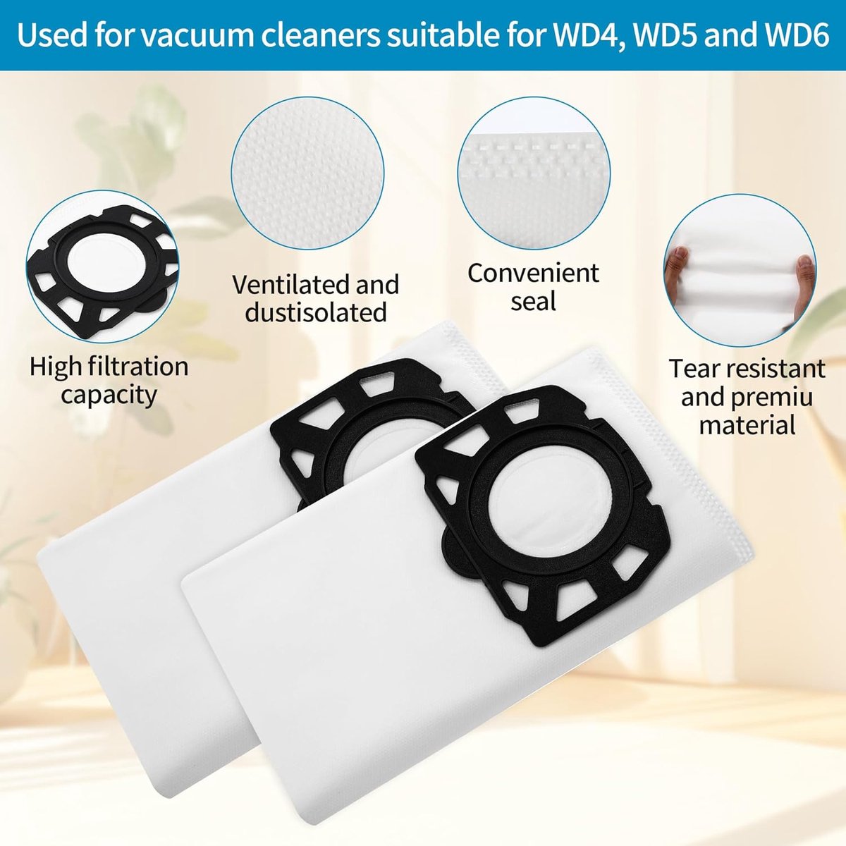 SnelShoppen - Nonwoven Vervangende Filterzakken Kit 12 Stuks voor Nat en Droog Stofzuigers, Geschikt voor WD4 WD5 WD6 MV4 MV5 MV6, Hoge Kwaliteit, Ide