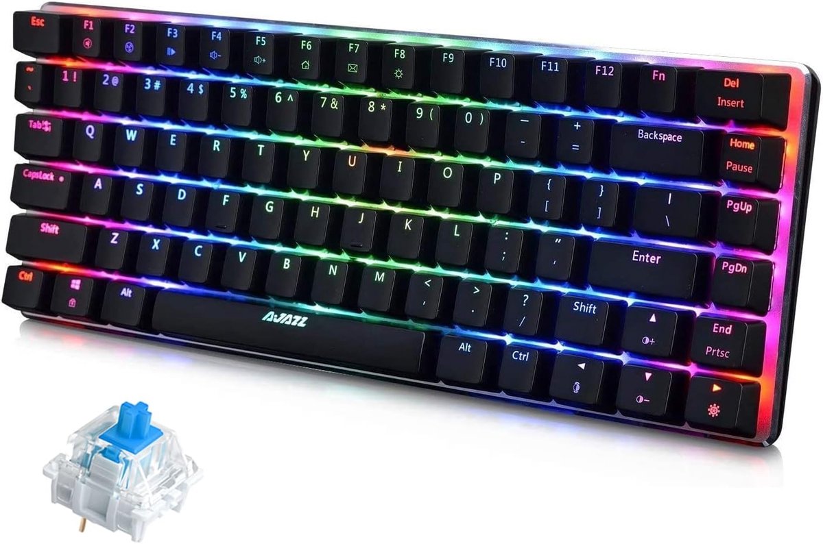 SnelShoppen - Compact 80% Mechanisch Gaming Toetsenbord met 19 RGB Chroma Verlichting, 82 Anti-Ghosting Toetsen, Blue Switch, USB, Zwart voor PC en La