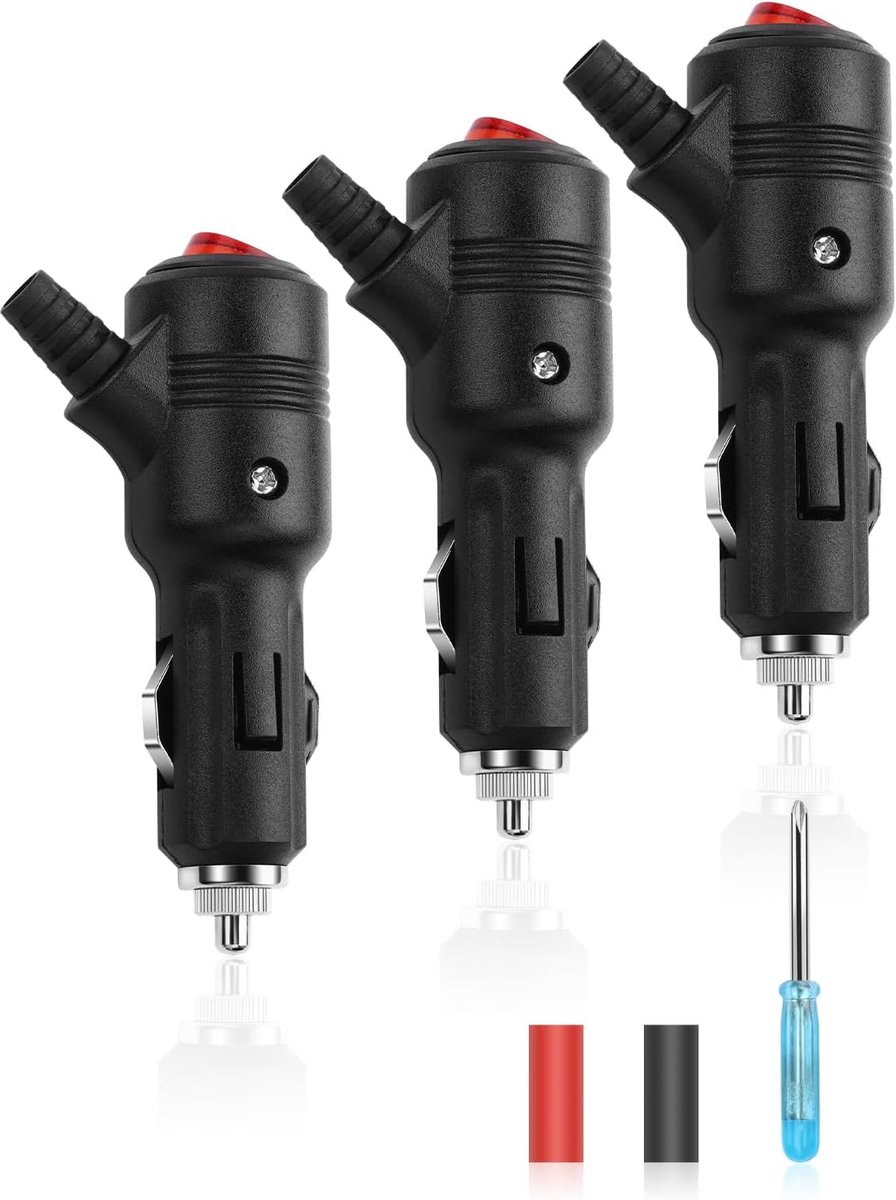 SnelShoppen - 12V Sigarettenaansteker Male Plug met Aan/Uit Schakelaar - Inclusief 15A Fuse, LED Indicatie, Universele Aansluiting voor Auto, Boot, Ca