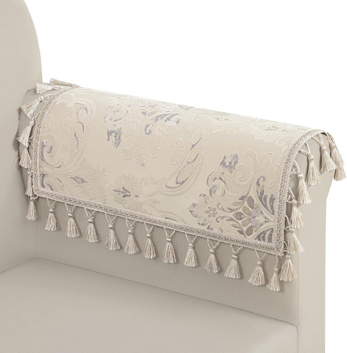 SnelShoppen - Armleuningshoezen voor Stoelen Set van 2, Hoofdeindehoezen Antislip Damast 50x60cm (Beige) - Perfect voor Woonkamer, Eetkamer en Tuin
