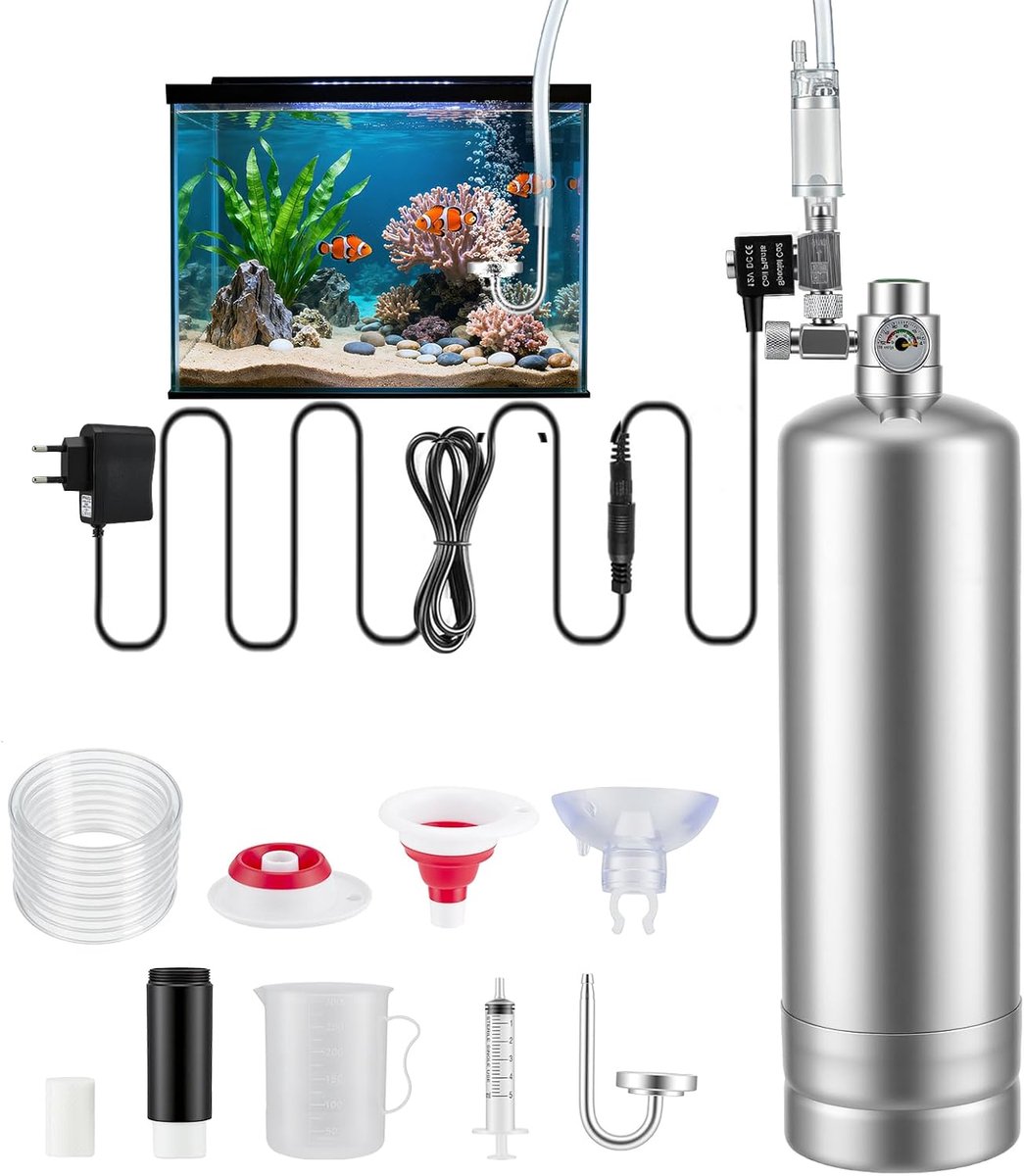 SnelShoppen - 2 L CO2-installatie Complete Set voor Aquarium - Kooldioxide Reactorkit met Magneetventiel, Diffuser en Visuele Bellenmeter - Duurzaam R
