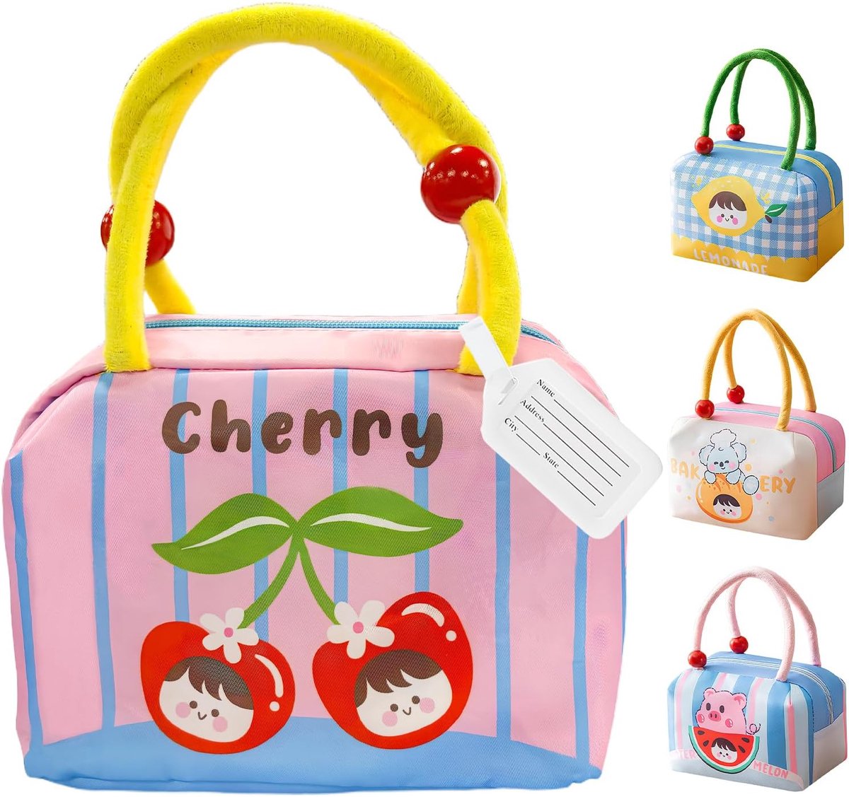 SnelShoppen - Schattige Mini Koeltas voor Kinderen, Dikke Lunchtas voor School, Camping & Picknick, Cherry, Geschikt voor 2 Lunchboxes of 1 + Drankje