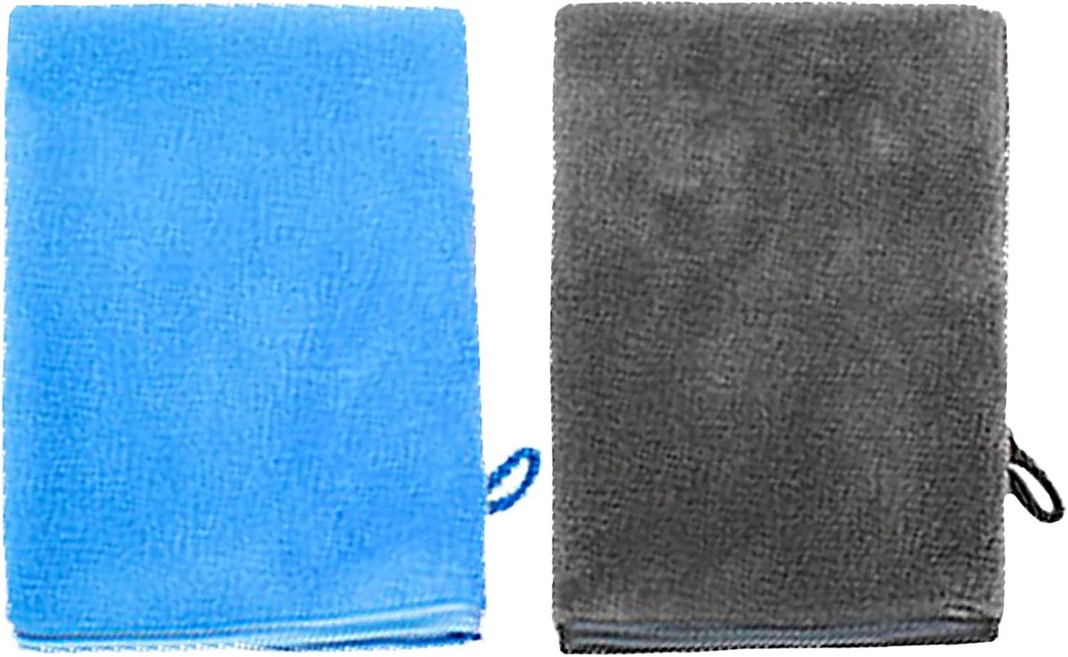 SnelShoppen - 2 Stuks Microfibre Gezichtsdoekjes, Zachte Wasdoeken, Terry Washcloths, Herbruikbare Baby Lichaamswas Mitts, 15 x 20 cm in Grijs en Blau