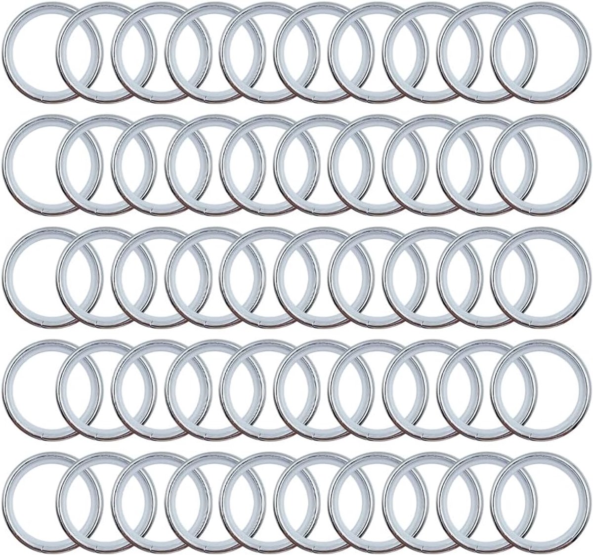 SnelShoppen - Pack van 50 Geluidsabsorberende Metalen Gordijnringen voor Raam en Douchegordijnen - 26mm Binnen Diameter - Inclusief Glij-inzet - Zilve