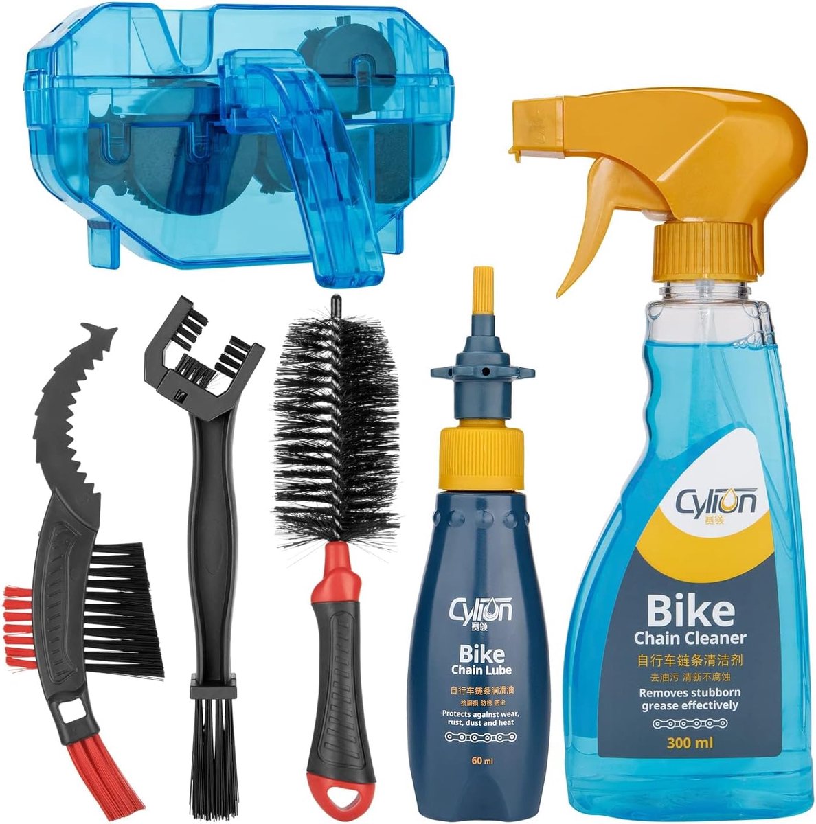 SnelShoppen - Fiets schoonmaakset met kettingreiniger, kettingscrubber, borsteltool, ontvetter en smeermiddel voor optimale fietsonderhoud